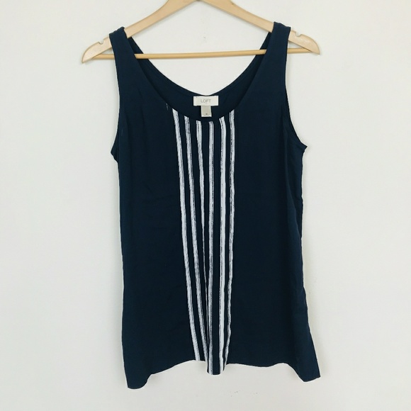 LOFT Tops - LOFT Top Blouse Sleeveless Navy Blue White Sz: M
